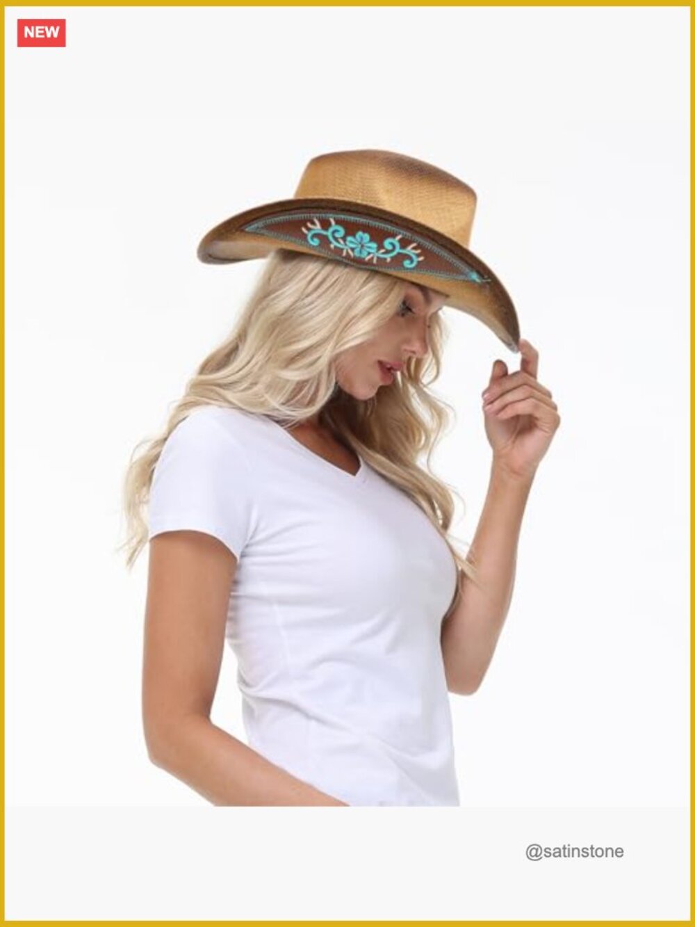 Straw Cowboy Hat with Shapeable Brim and Adjustable Fit - Picture 6 of 7